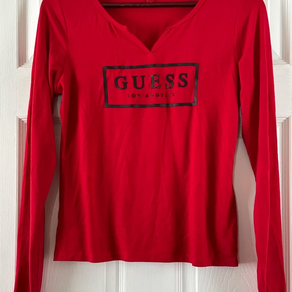 Guess Red Long Sleeve Women's Top EUC Size L - Picture 3 of 9